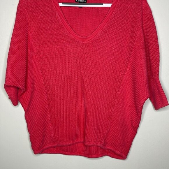 Y2K Express Size S Coral Dolman Sleeve Relaxed Fit VNeck 3/4 Sleeve Knit Sweater - Picture 3 of 7